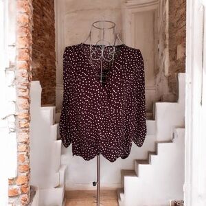 Polka Dot Hi-Low, V-Neck Blouse, Sz Large Petite